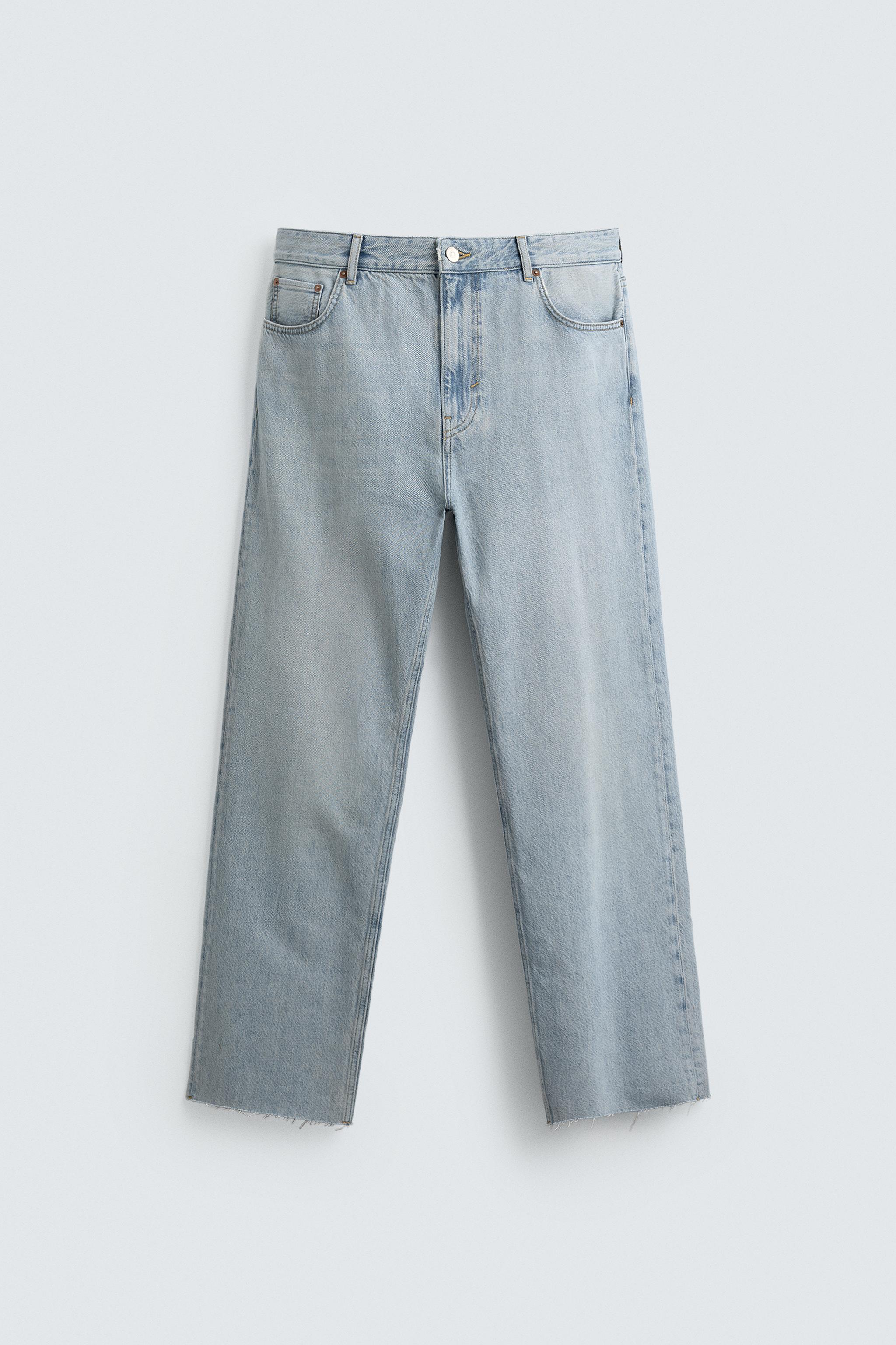 IRREGULAR HEM STRAIGHT FIT JEANS — Light blue