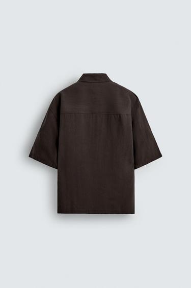 Zara RELAXED FIT FLOWY SHIRT - Chocolate