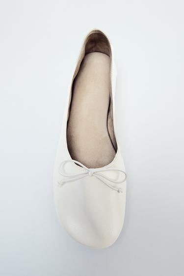 LIMITED EDITION LEATHER BALLERINAS WITH BOW - Ecru White by Zara