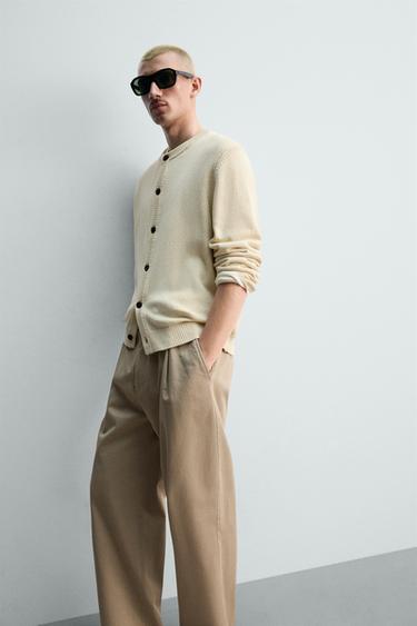 REGULAR FIT COTTON/LINEN CARDIGAN - Light beige by Zara - Image 6