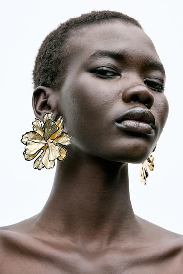 Zara TEXTURED FLOWER EARRINGS - Golden