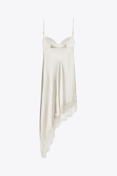 LACE SATIN DRESS - Light beige by Zara - Image 8