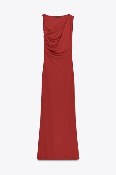 VESTIDO LARGO DRAPEADO - Rojo oscuro de Zara