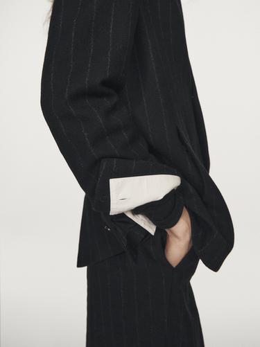 Zara Pinstripe lapelless blazer - Black
