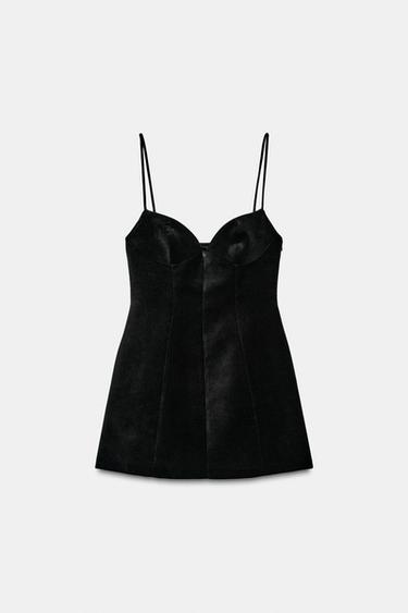 Zara SHORT STRAPPY VOLUMINOUS DRESS - Black