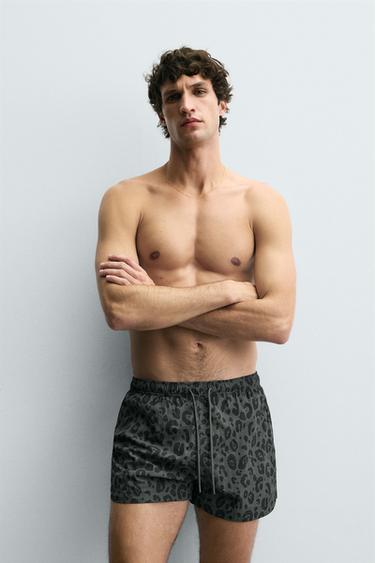 ANIMAL PRINT SHORT SWIMMING TRUNKS - Leopard / Grey by Zara - Image 1