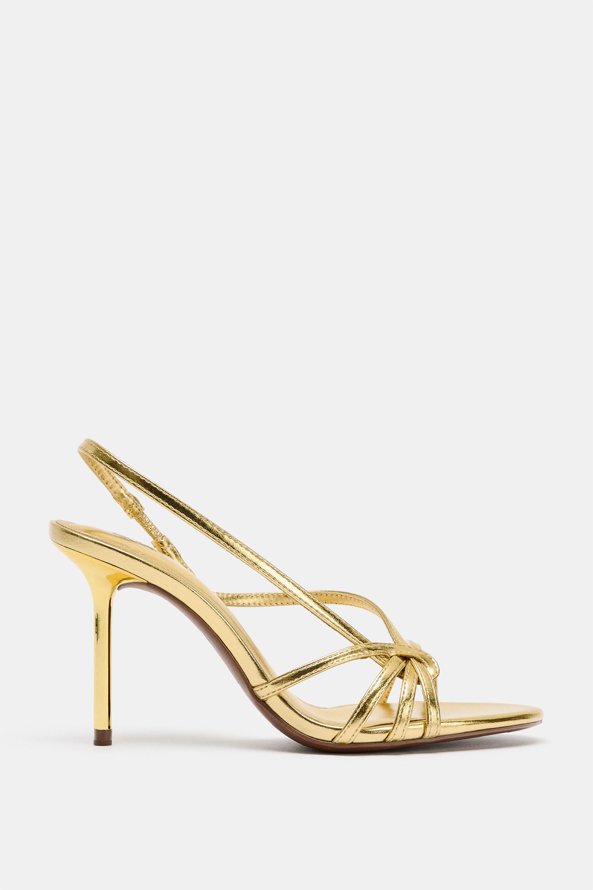LAMINATED STRAPPY HEELED SANDALS - Gold | ZARA United States LAMINATED STRAPPY HEELED SANDALS - Gold | ZARA United States