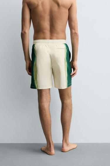 LONG STRIPED PRINT SWIMMING TRUNKS - Ecru by Zara - Image 2