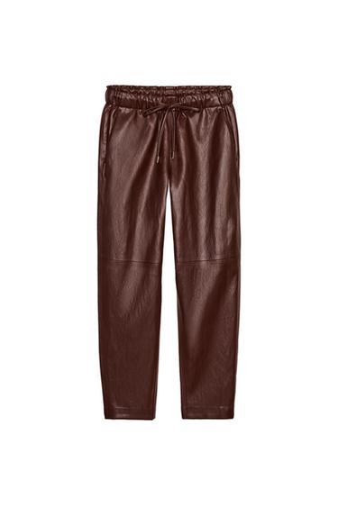FAUX LEATHER TROUSERS WITH ELASTIC WAIST - Burgundy by Zara