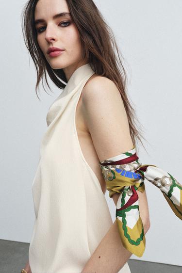100% SILK PRINTED SCARF - Ecru by Zara