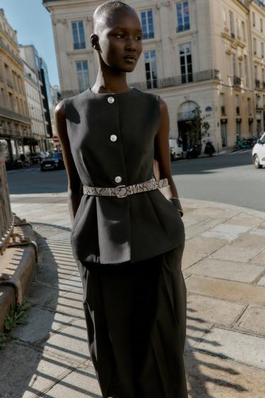 GILET AVEC CEINTURE - Noir de Zara - Image 2