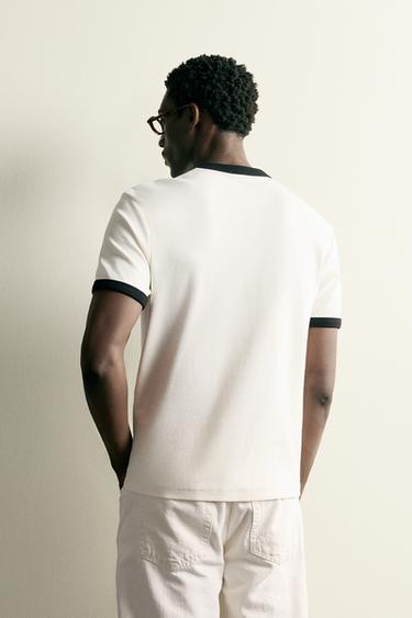 BASIC CONTRAST BINDING T-SHIRT - Oyster-white by Zara