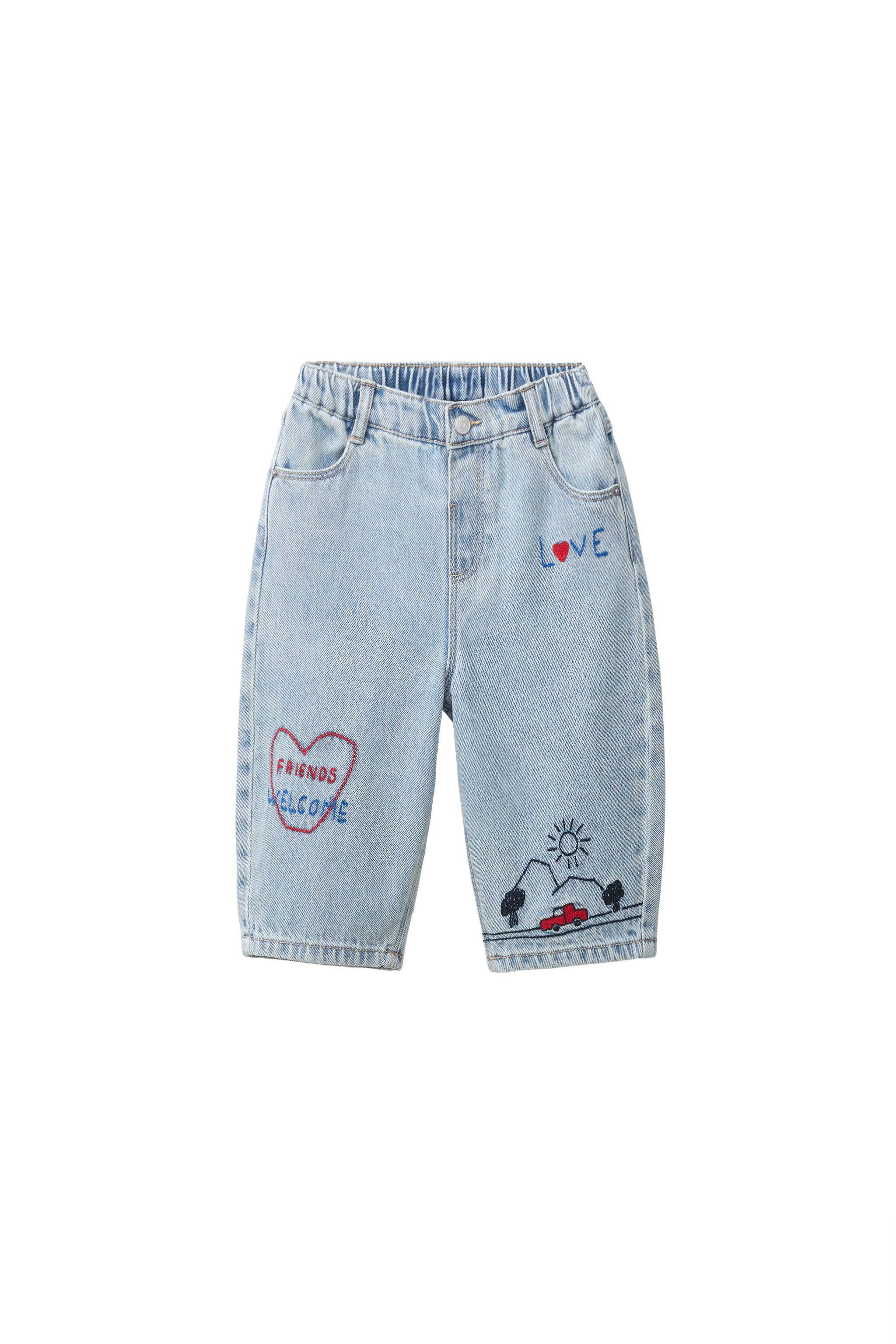 ハート刺繍入りバギーデニムパンツ - ライトブルー | ZARA Japan / 日本