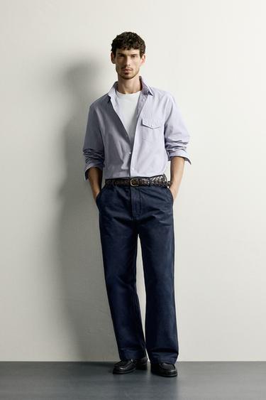 STRAIGHT-LEG CHINO TROUSERS - Navy blue by Zara - Image 0