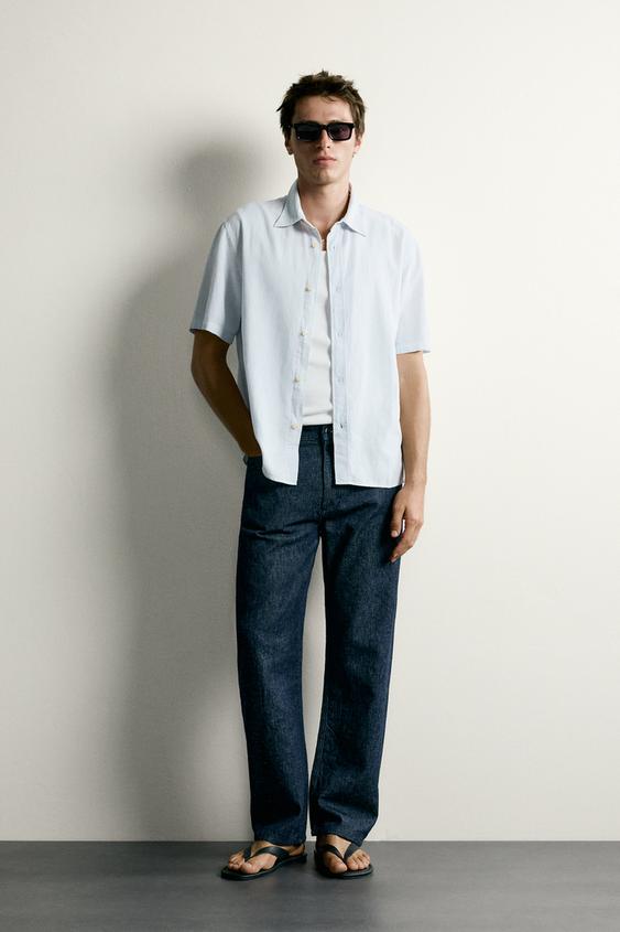 CAMISA REGULAR FIT ALGODÓN - LINO - Azul cielo de Zara - Imagen 0