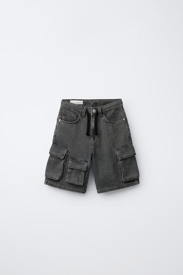Zara MULTI-CARGO DENIM SHORTS - Gray