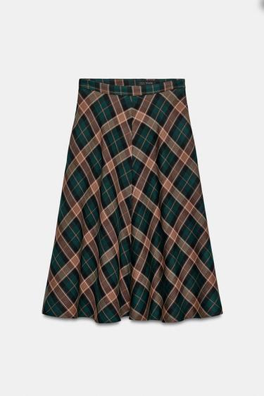 CHECK CAPE SKIRT ZW COLLECTION LIMITED EDITION - Brown / Green by Zara - Image 0