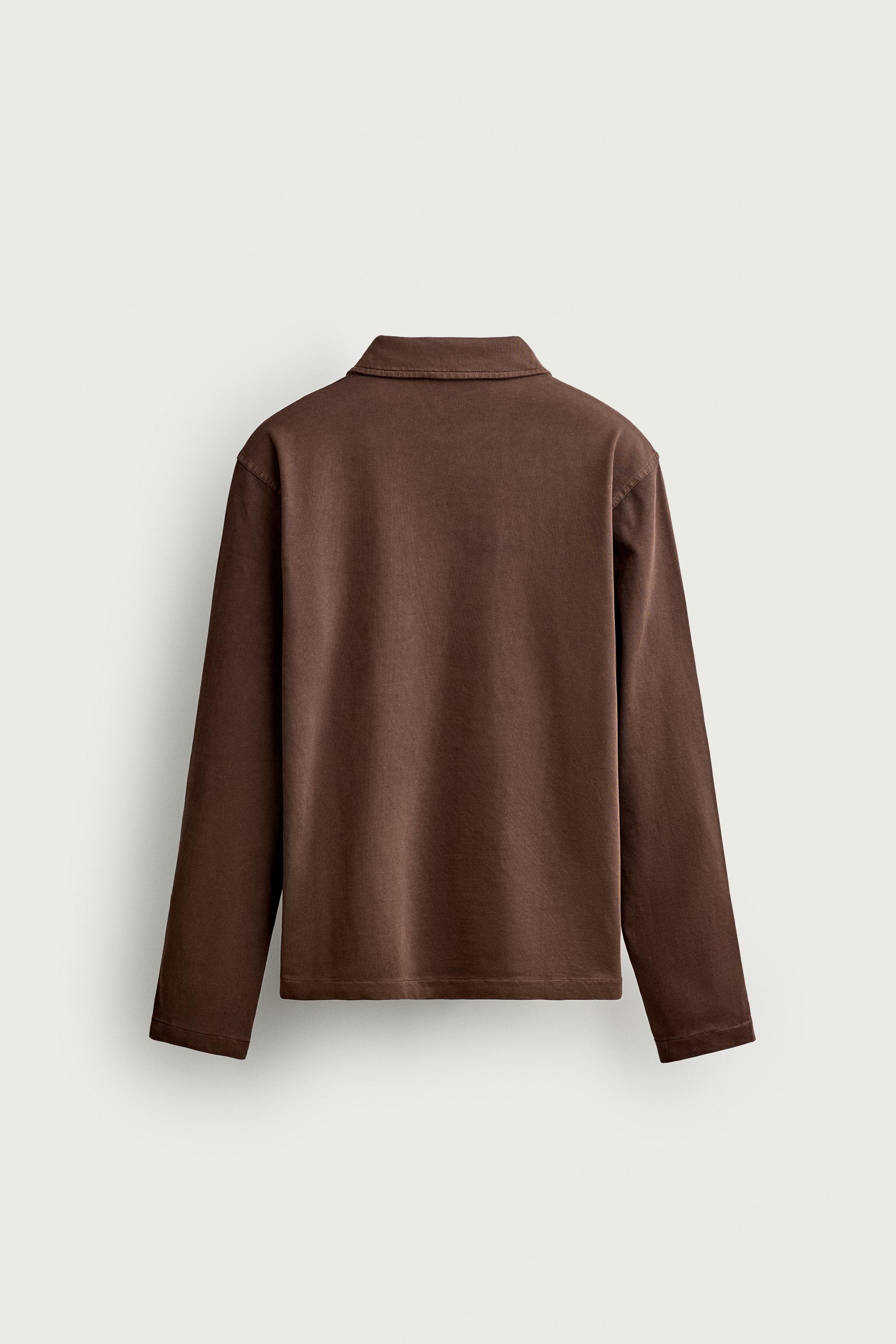 Мужские рубашки Zara WASHED DRAWSTRING POLO SHIRT — фото 8