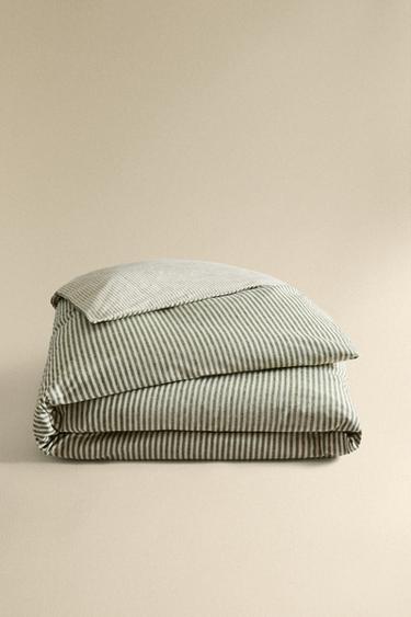 WENDE-FLANELL-BETTBEZUG MIT STREIFEN - Cremefarben von Zara