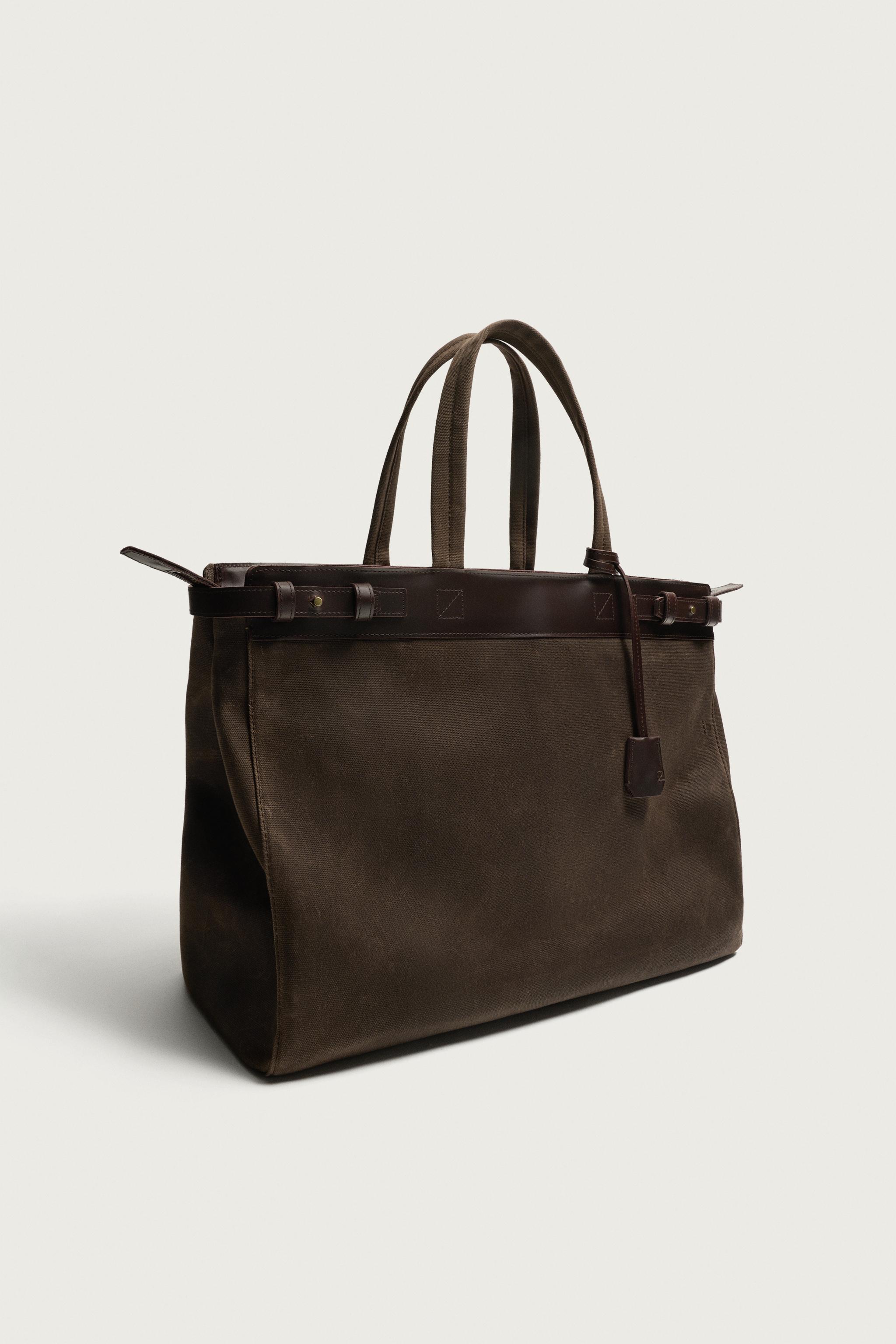 Zara DERİ DETAYLI TOTE ÇANTA görsel 4