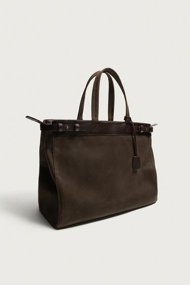 LEATHER DETAIL SHOPPER BAG — Brown 2