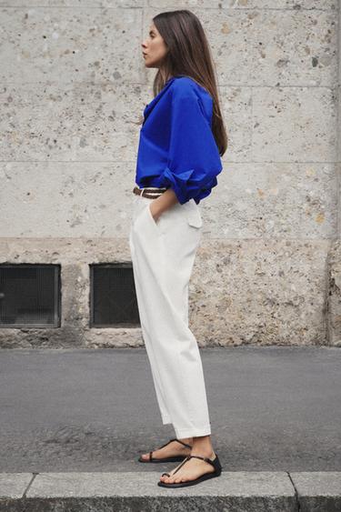 CHINO TROUSERS WITH BRAIDED BELT - Ecru by Zara - Image 2