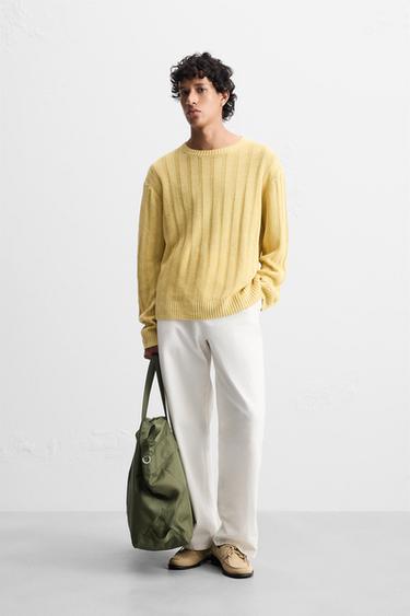 100% RIBBED LINEN SWEATER - Yellow by Zara - Image 0