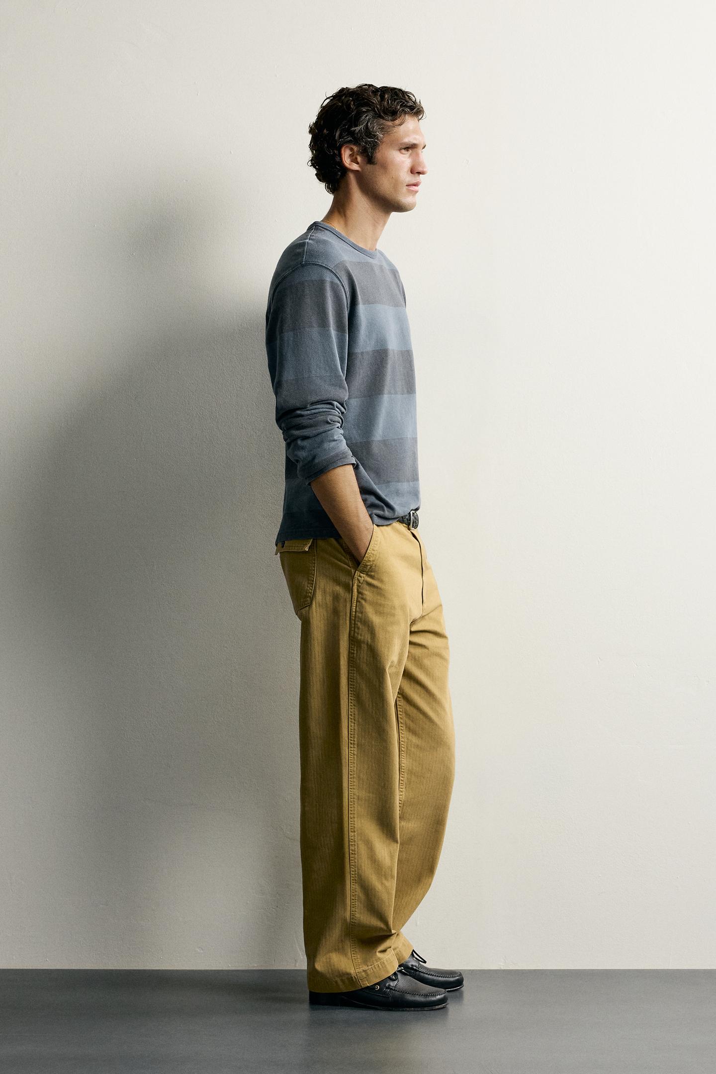 Мужские брюки Zara Washed Herringbone, цвет: Oil — фото 4