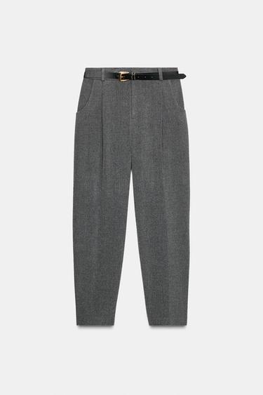 Zara BELTED PLEATED PANTS - Gray marl