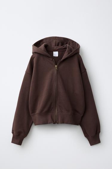 SUDADERA CREMALLERA CAPUCHA - Marrón de Zara - Imagen 0