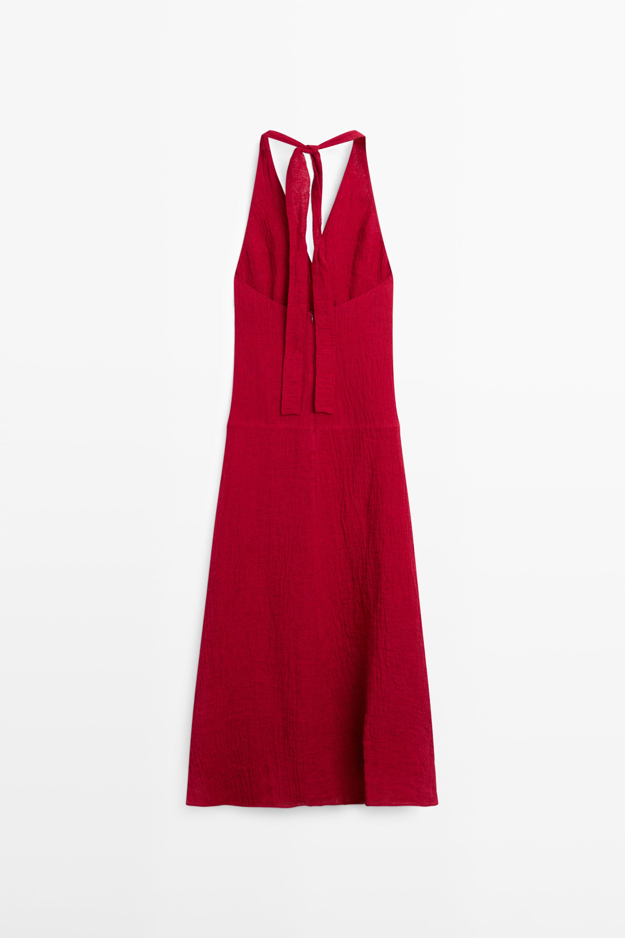 Long 100% linen dress with neckline detail
