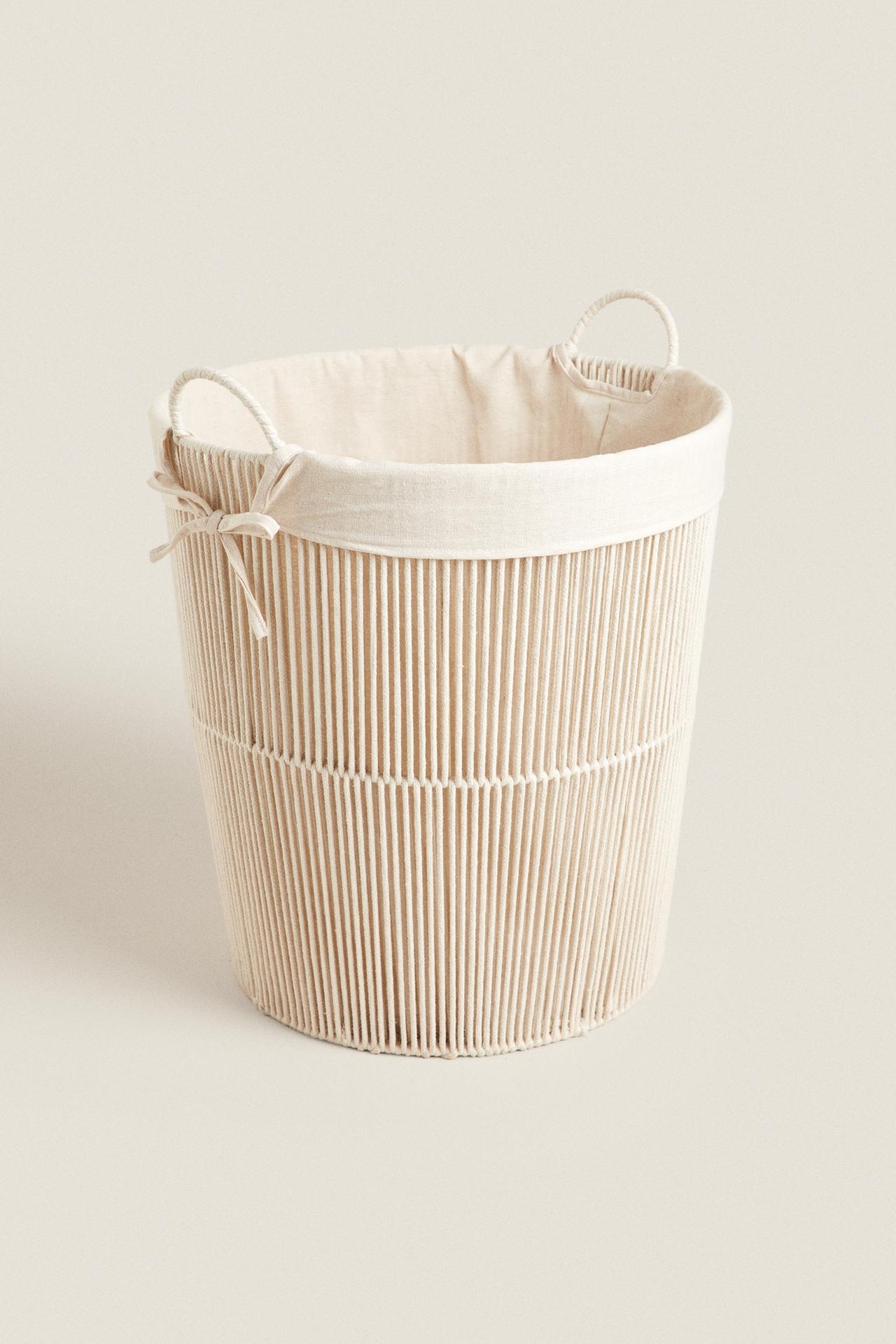 COTTON LINED LAUNDRY BASKET — Ecru