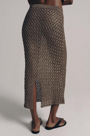 CABLE KNIT MIDI SKIRT - mink brown by Zara - Image 1