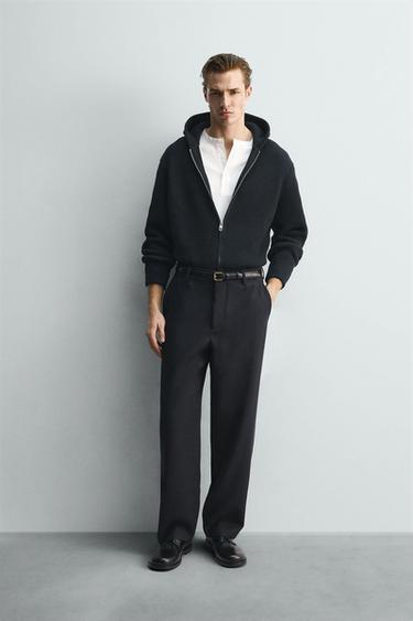 LIMITED EDITION 100% WOOL STRAIGHT-LEG TROUSERS - Navy blue by Zara