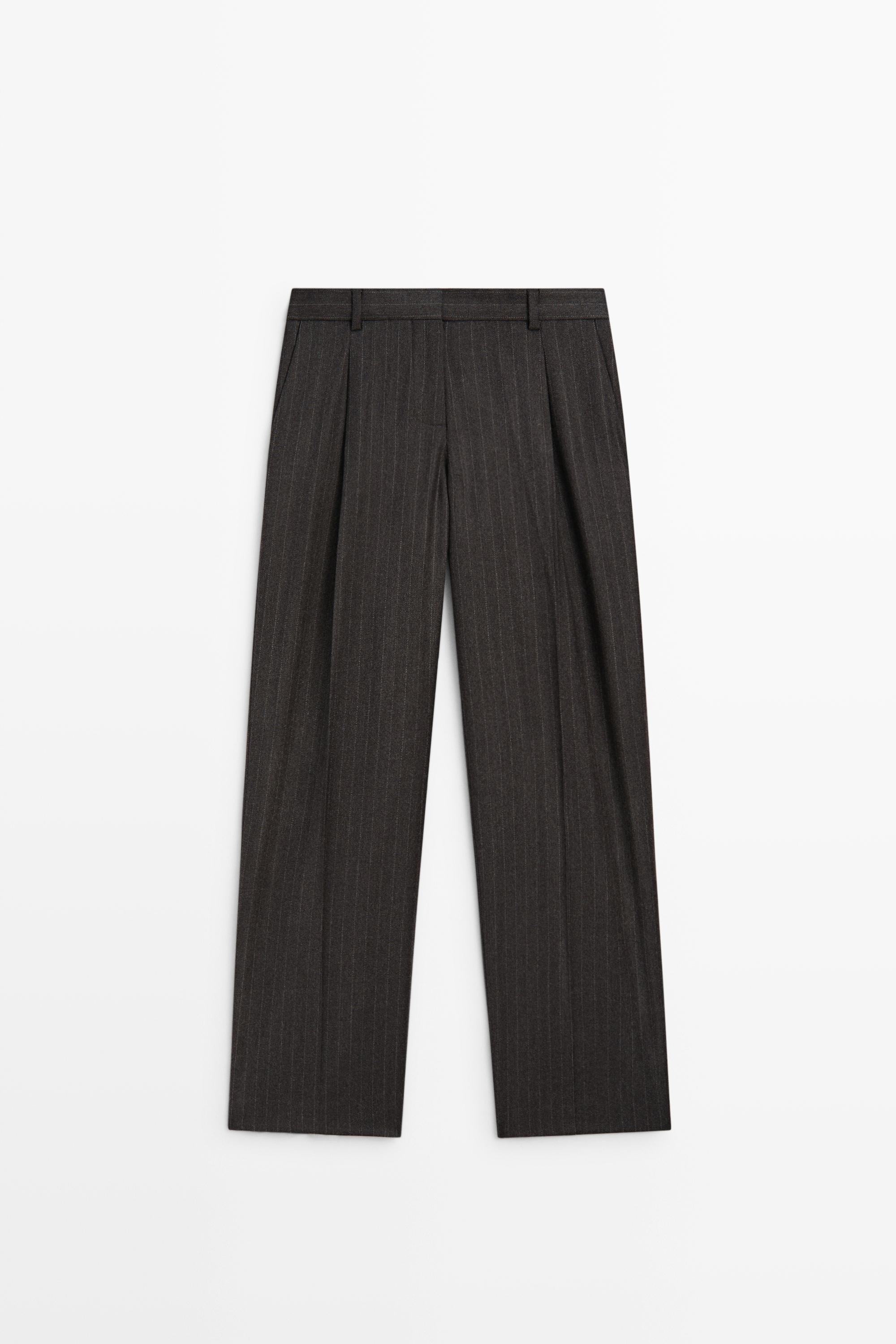 Darted pinstripe suit pants