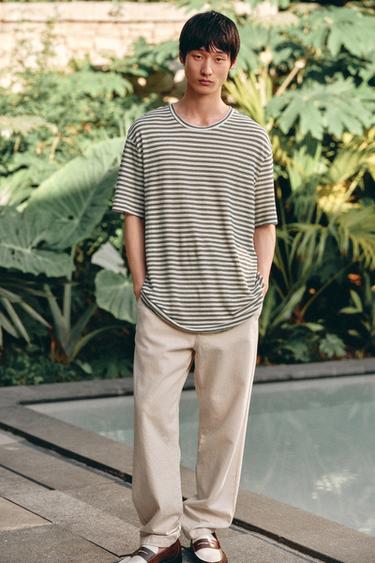 Zara 條紋亞麻混紡 T 恤 - 條紋