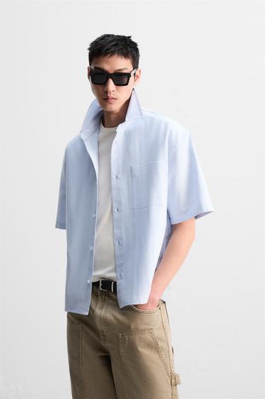 TEXTURED OXFORD SHIRT - Light sky blue by Zara