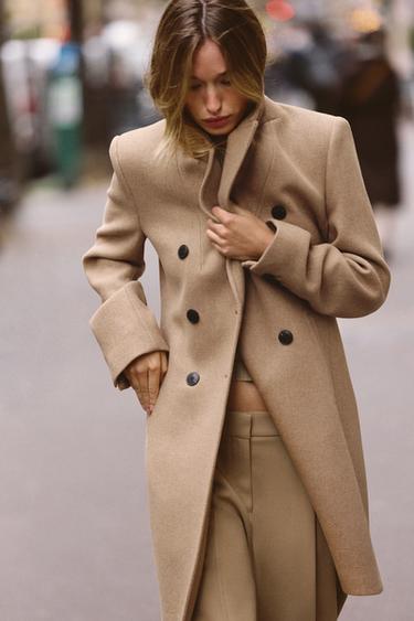 WOOL BLEND BUTTONED COAT - camel by Zara - Image 0
