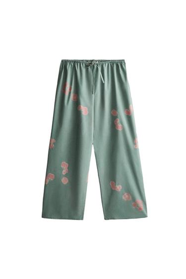 FLORAL COTTON TROUSERS - Green / Blue by Zara