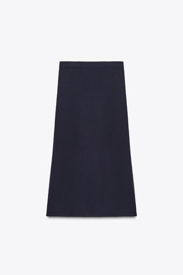 JUPE MI-LONGUE EN MAILLE UNIE - Bleu marine de Zara - Image 7