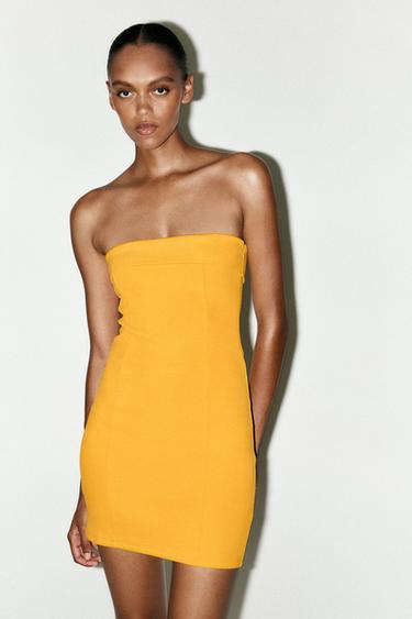 ROBE BUSTIER INTERLOCK - Mandarine de Zara