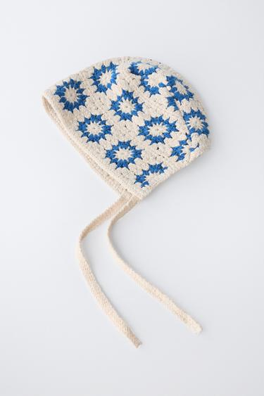 CROCHET KNIT BONNET - Ecru / Blue by Zara - Image 2