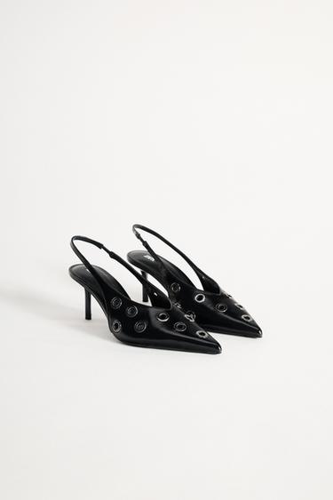 Zara LEATHER SLINGBACK SHOE WITH EYELETS 50TH ANNIVERSARY - Black