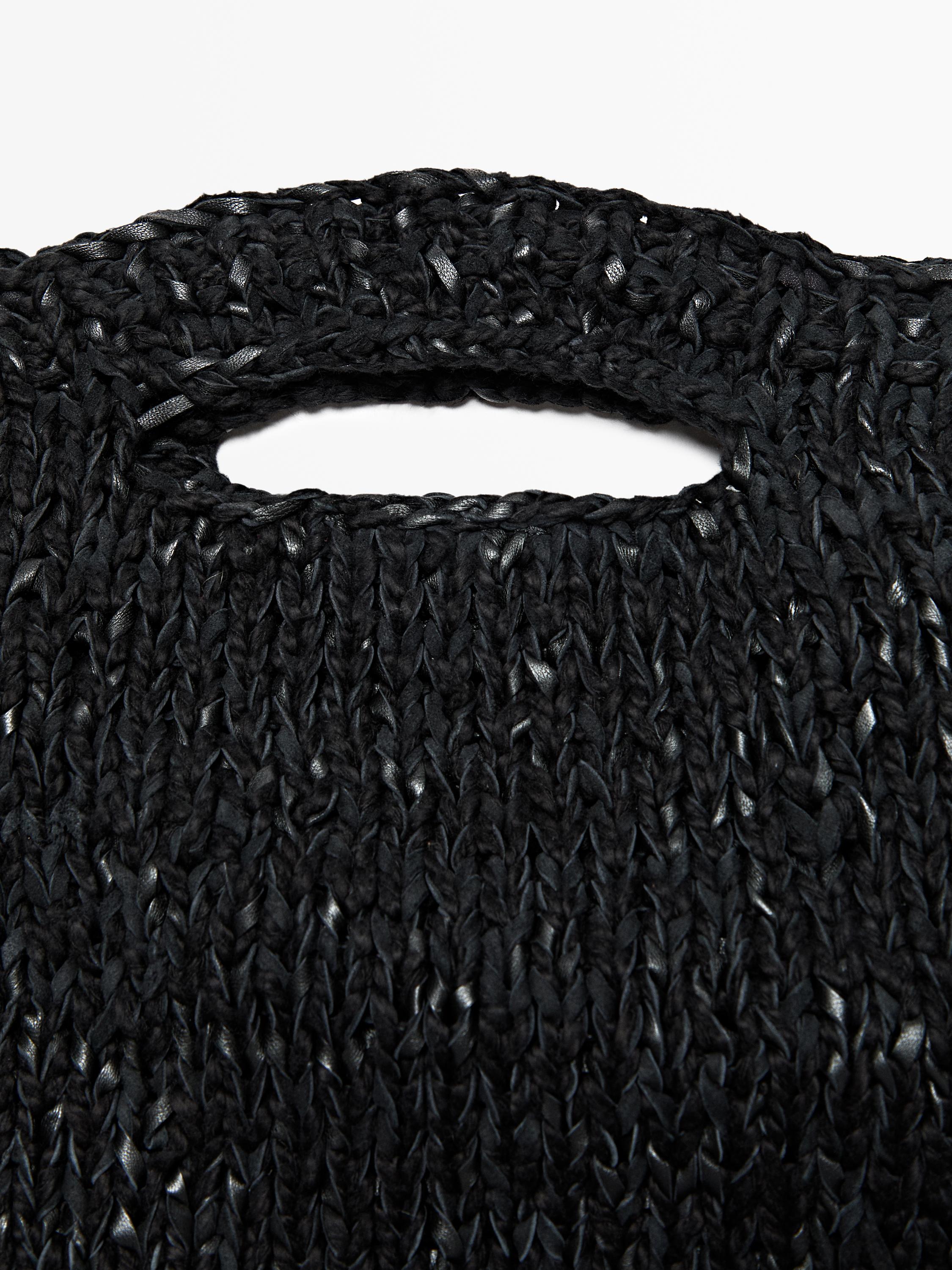 Large crochet knit leather bag - LIMITED