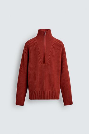 PURL KNIT QUARTER-ZIP JUMPER - Red by Zara
