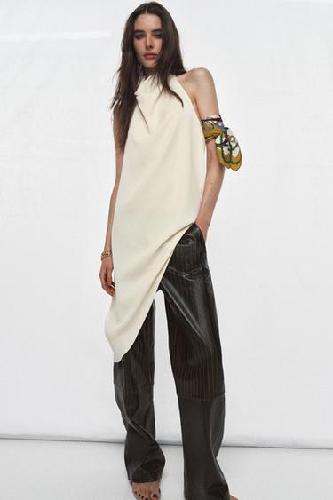 АСИМЕТРИЧЕН ТОП ZW COLLECTION - Мръснобял от Zara