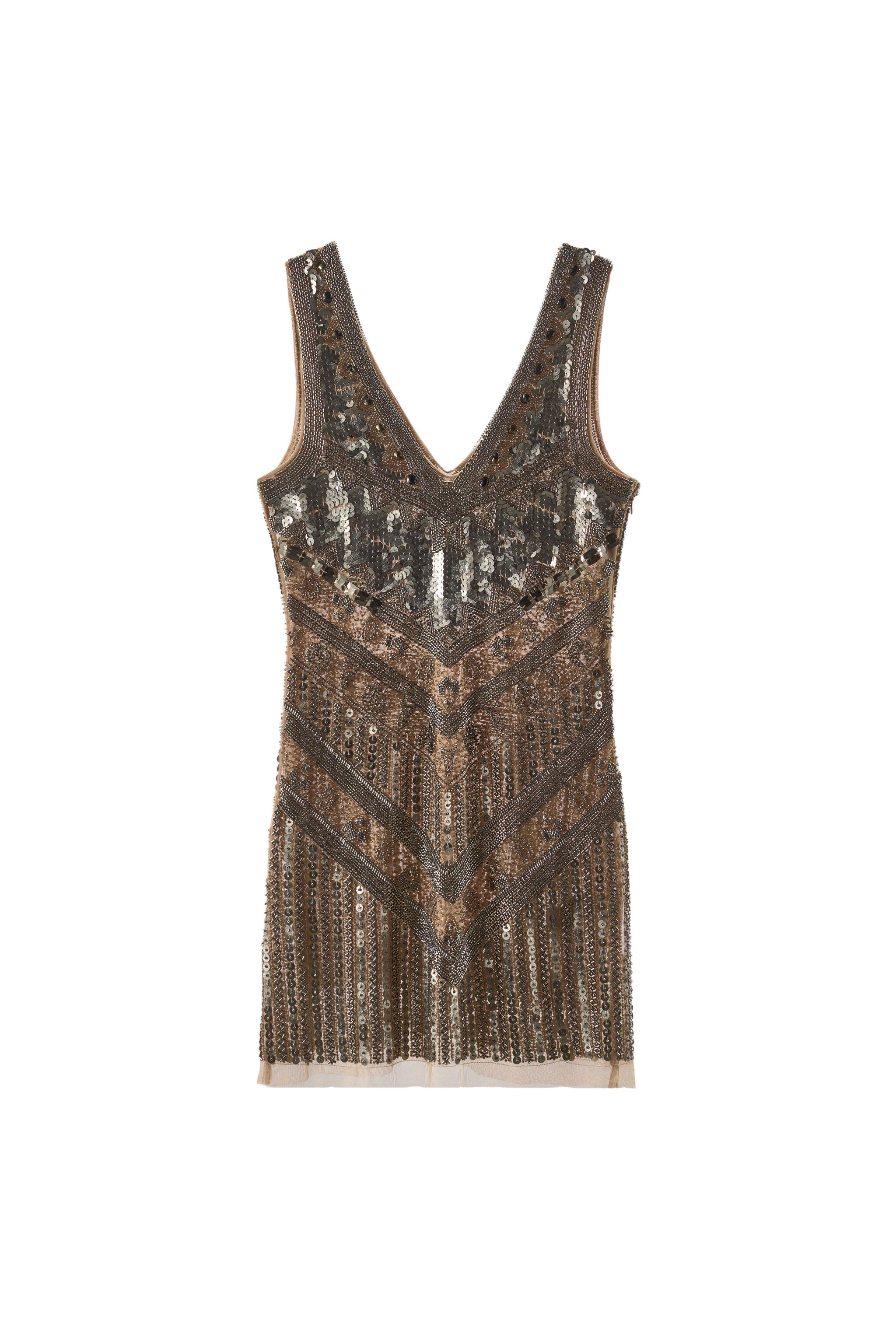 zara beaded and sequin mini dress Zara - Limited Edition Beaded Sequin Mini Dress - Silver - M