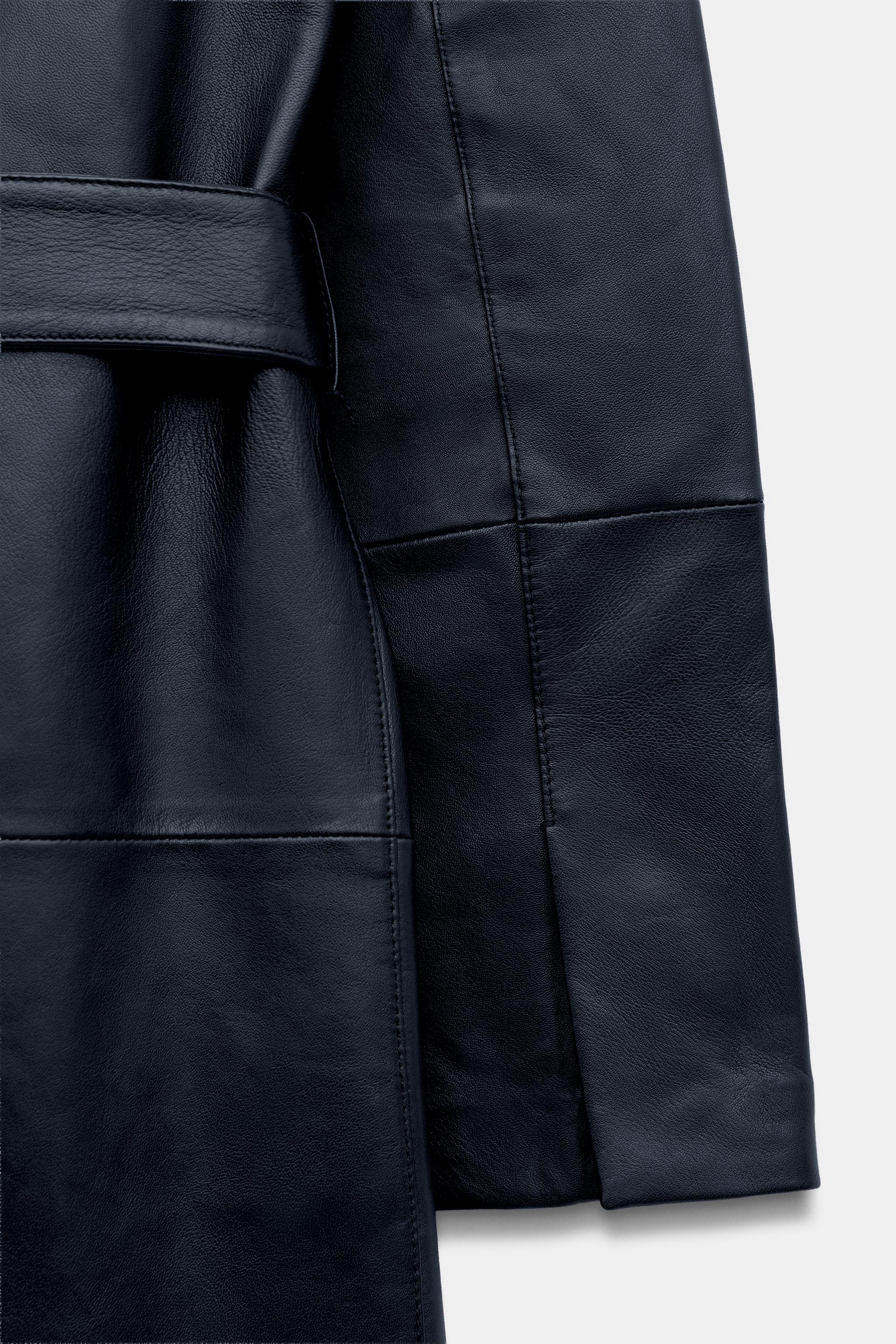 ZW COLLECTION 100% LEATHER BELTED LONG COAT