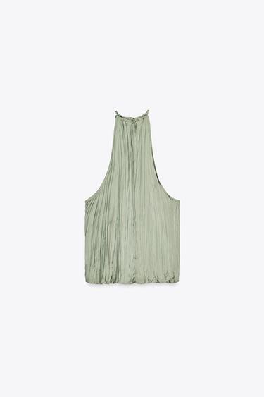 BEADED SATIN HALTER TOP - Mid-green by Zara - Image 7