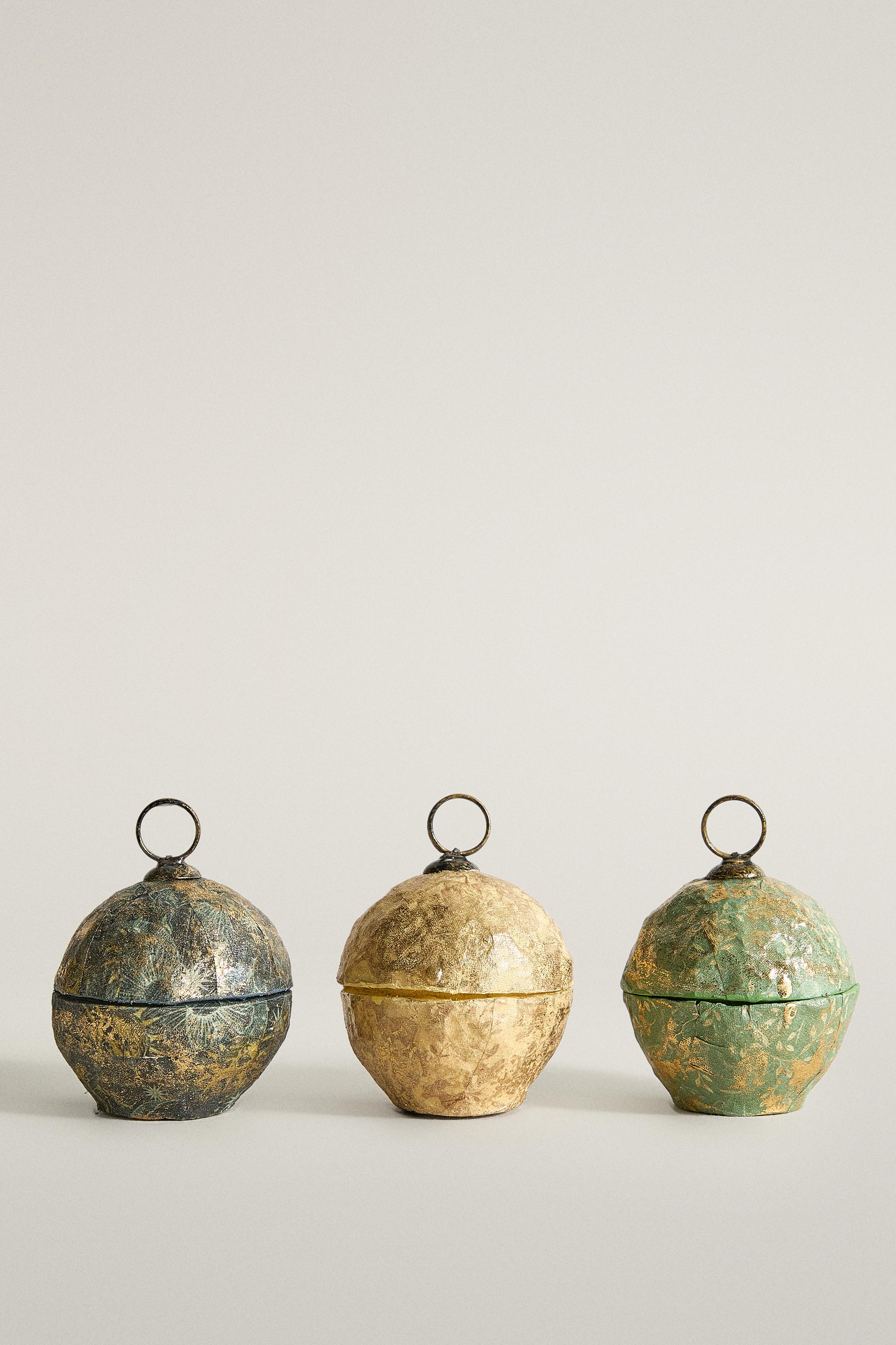 LOT DE 3 MARQUE-PLACES BOULE EN PAPIER MÂCHÉ NOËL